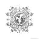 A gothic style chandelier hanging from a globe tattoo design idea