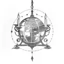 A gothic style chandelier hanging from a globe tattoo design idea