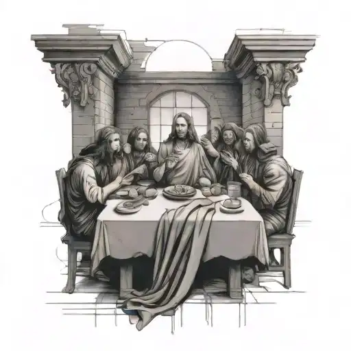 A modern interpretation of the Last Supper featuring unique linework and shading techniques tattoo design idea