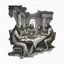 A modern interpretation of the Last Supper featuring unique linework and shading techniques tattoo design idea