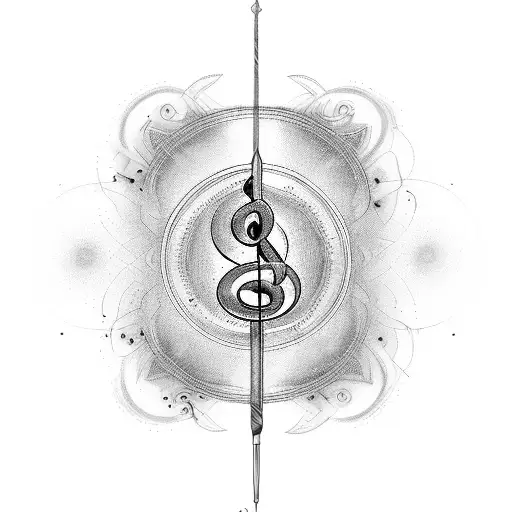 A mystical music note with elements of a brow artist's tools tattoo design idea
