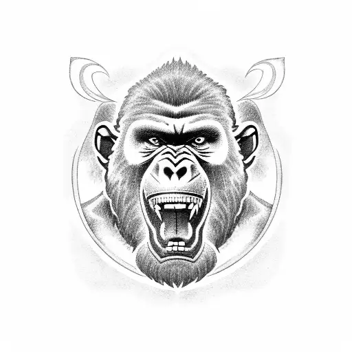 A blackwork tattoo of a jiu-jitsu black belt with a gorilla's face incorporated into the design, representing the client's passion for both tattoo design idea