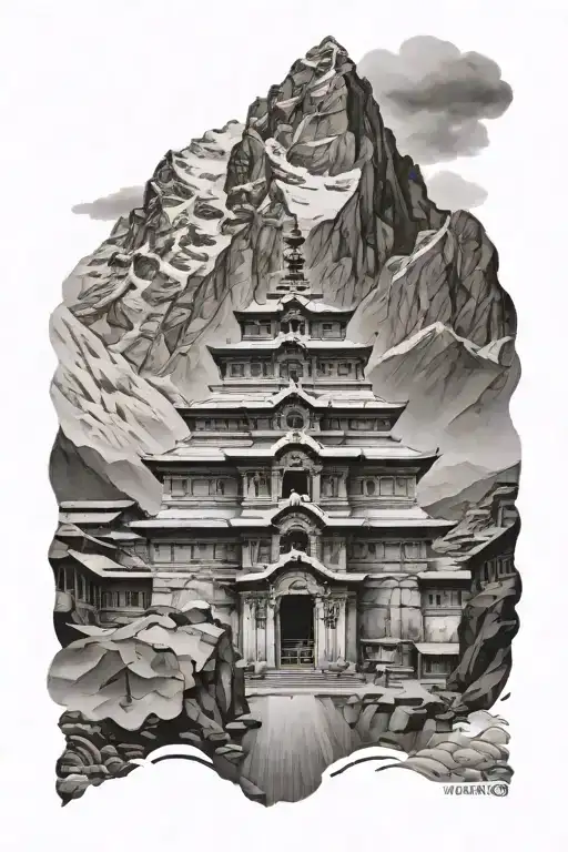 kedarnath temple with mountain kailash mountain tattoo tattoo design idea