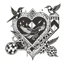 Geometric patterns inspired , Birds flying, arrow surrounded, heart symbols , football  tattoo design idea