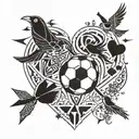 Geometric patterns inspired , Birds flying, arrow surrounded, heart symbols , football  tattoo design idea