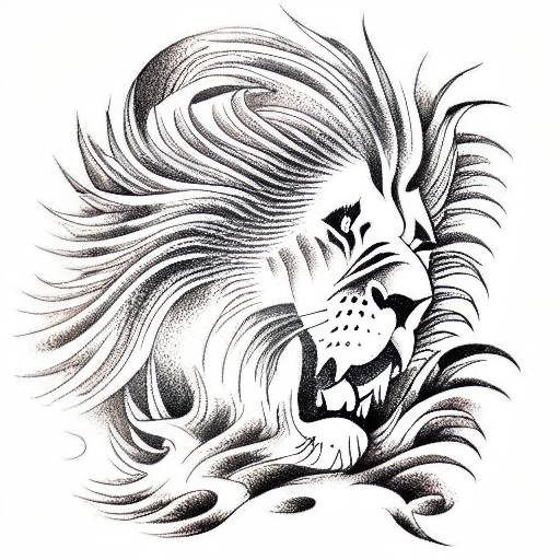 Lion standing in the middle of the ocean tattoo design idea