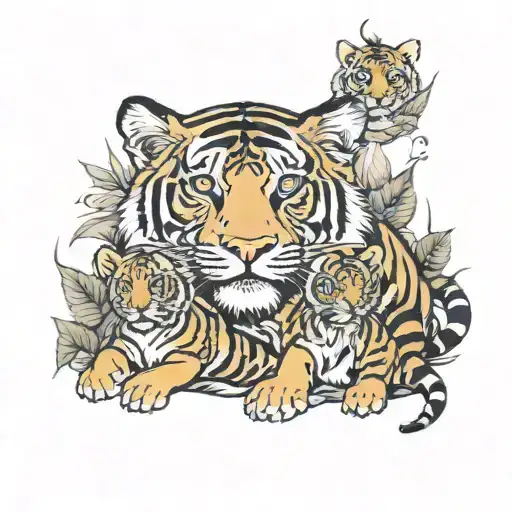 mama tiger and 4 cubs tattoo design idea