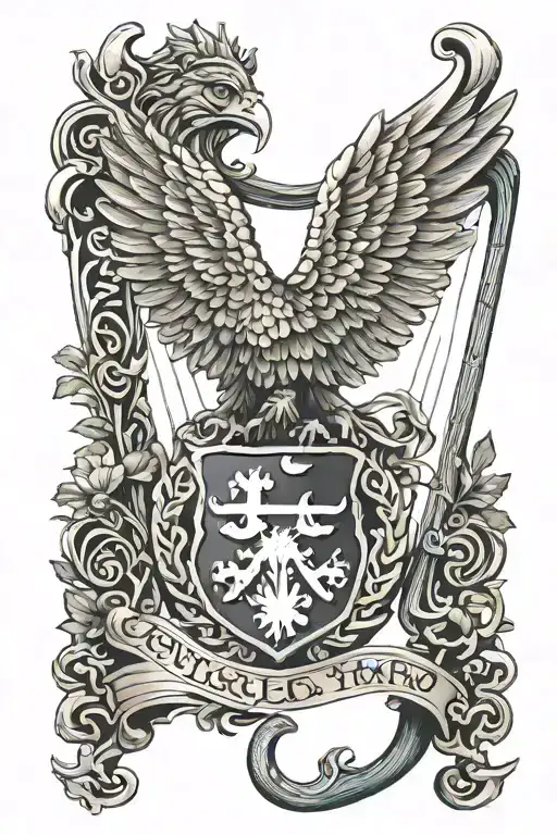 polish eagle Irish harp with a vibrant tattoo design idea
