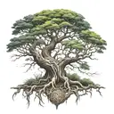 Yggdrasil Tree with entertwined roots forming around it tattoo design idea