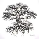 Yggdrasil Tree with entertwined roots forming around it tattoo design idea