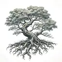 Yggdrasil Tree with entertwined roots forming around it tattoo design idea