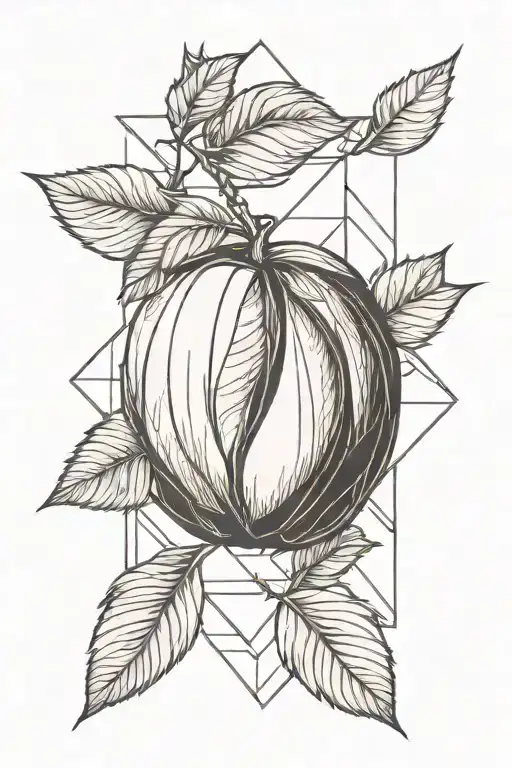 geometric peach fruit tattoo design idea