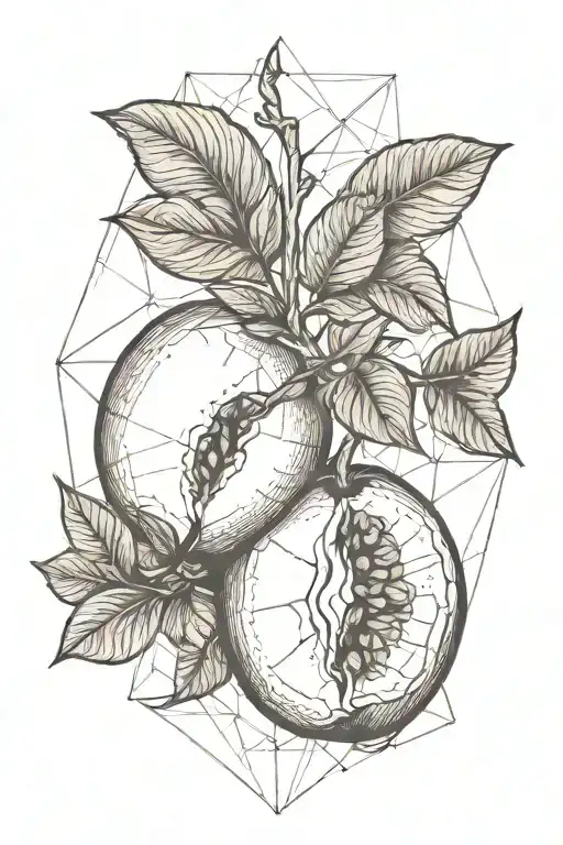 geometric peach fruit tattoo design idea