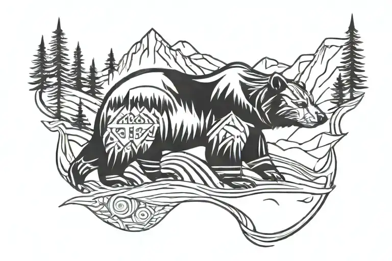 bear canada mountain landscape tattoo design idea