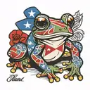 Puerto Rican flag coquí frog sitting tattoo design idea
