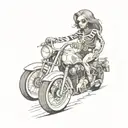 a woman and a skeleton on a motorcycle tattoo design idea