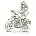 a woman and a skeleton on a motorcycle tattoo design idea