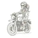 a woman and a skeleton on a motorcycle tattoo design idea