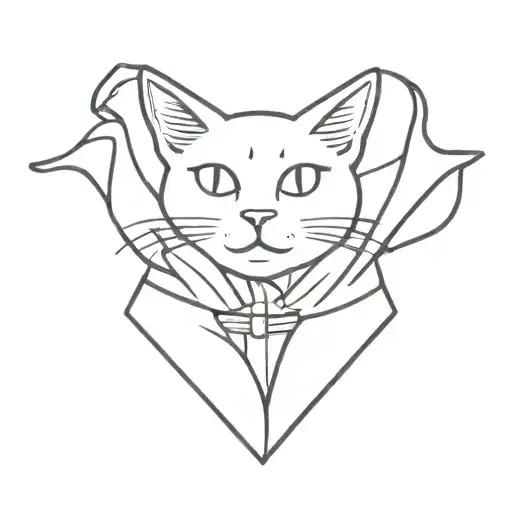 simple magician cat with a cape and a wizard satff tattoo design idea