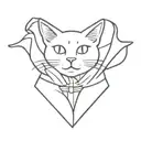 simple magician cat with a cape and a wizard satff tattoo design idea