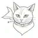 simple magician cat with a cape and a wizard satff tattoo design idea