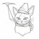 simple magician cat with a cape and a wizard satff tattoo design idea