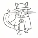 magician cat with a cape and a wizard satff tattoo design idea