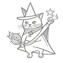 magician cat with a cape and a wizard satff tattoo design idea