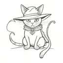 magician cat with a cape and a wizard satff tattoo design idea