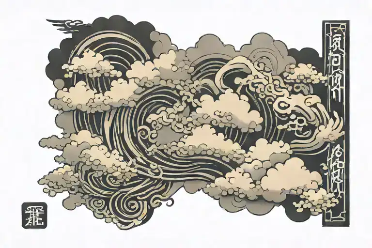japanese clouds and quotations tattoo design idea