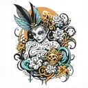 A frightening abstraction with bright accents tattoo design idea