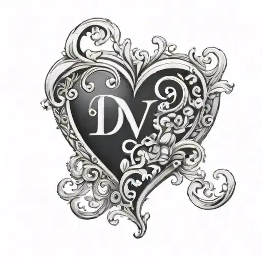  DV initials with heart shape tattoo design idea