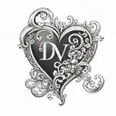  DV initials with heart shape tattoo design idea