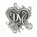  DV initials with heart shape tattoo design idea