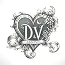  DV initials with heart shape tattoo design idea