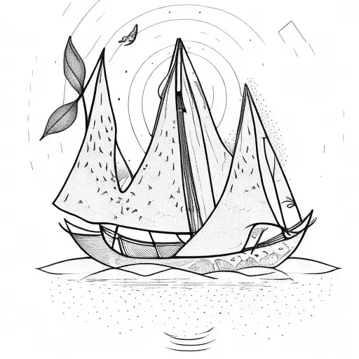 wooden boat with lillies and sparrows tattoo design idea