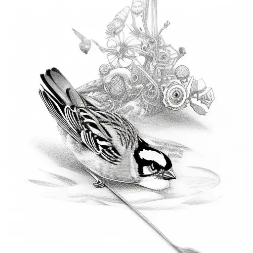 sparrow and lily tattoo design idea