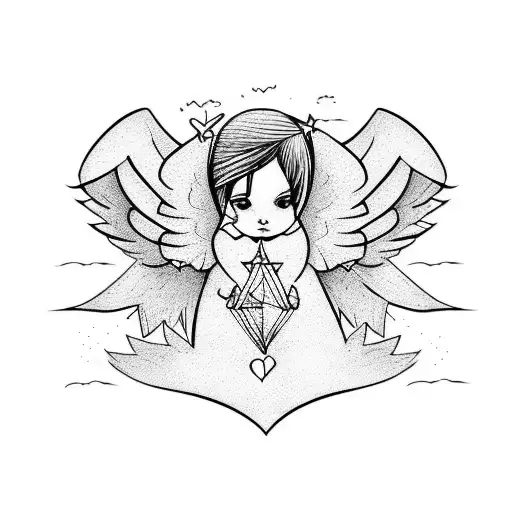 angel while falling with broken heart tattoo design idea