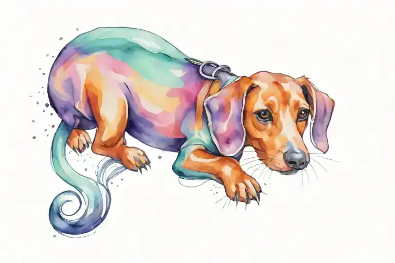 wiener dog wrapped around ankle band tattoo design idea