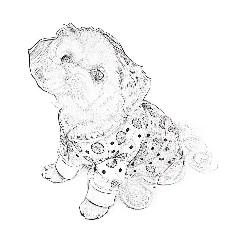 a white dog wearing a christmas pajama tattoo design idea