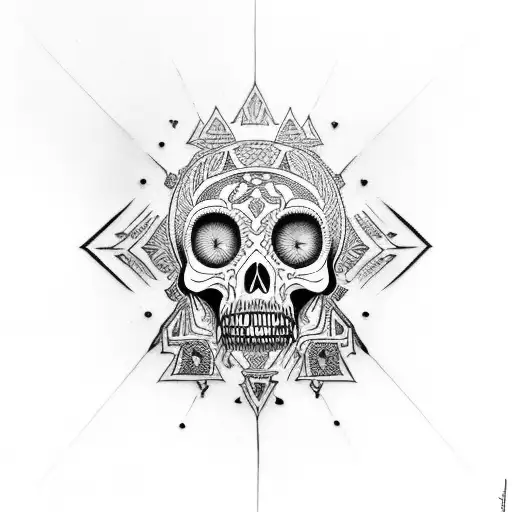 totally vertically symmetrical, taller than wide, with the theme "memento mori" represented, tribal style tattoo design idea