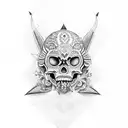 totally vertically symmetrical, taller than wide, with the theme "memento mori" represented, tribal style tattoo design idea