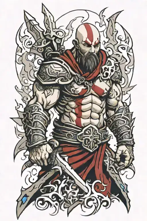 kratos with chaos blades tattoo design idea