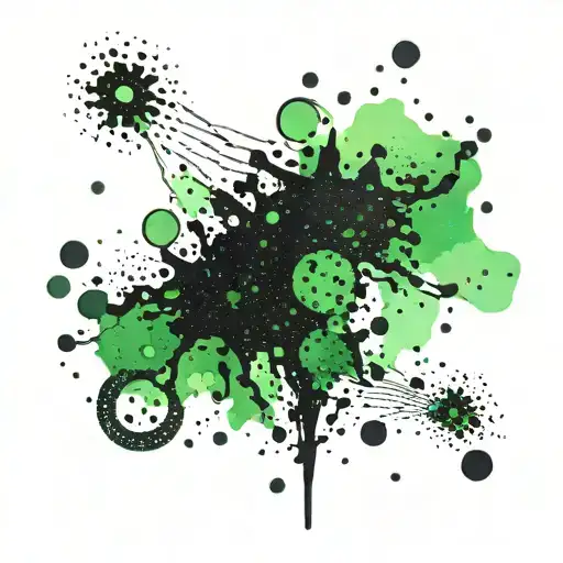 A series of black and green abstract shapes resembling coffee stains and ink blots tattoo design idea