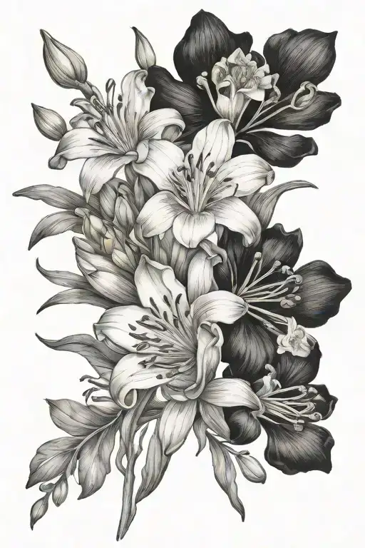 freesias and anemone flowers tattoo design idea
