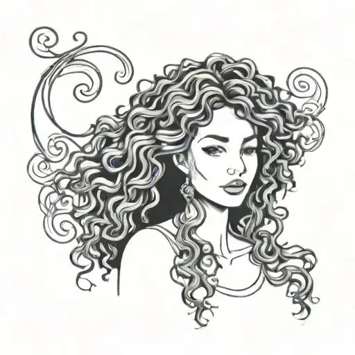 curly hair woman tattoo design idea