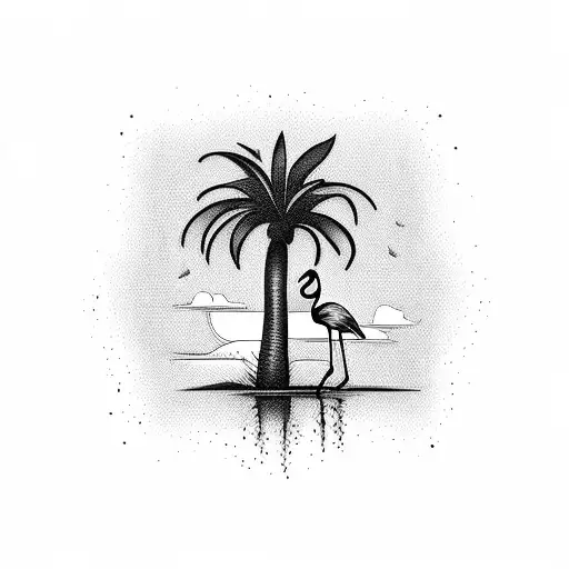 flamingo, palm tree, cocktail tattoo design idea