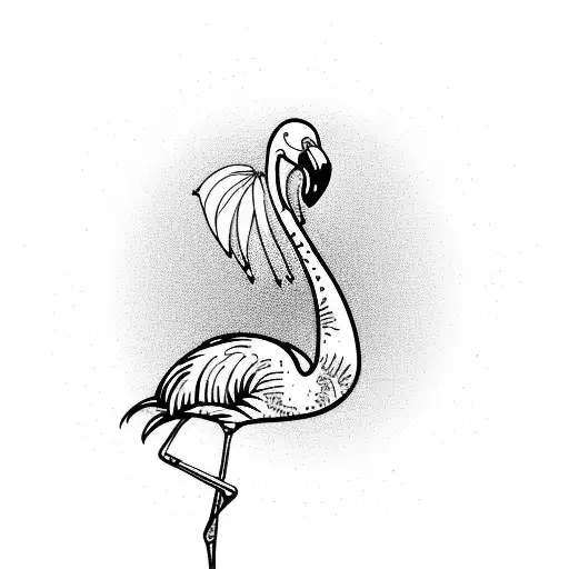 flamingo, palm tree, cocktail tattoo design idea