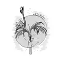 flamingo, palm tree, cocktail tattoo design idea