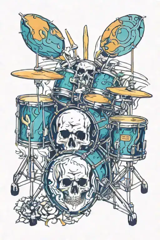 drum set skull tattoo design idea